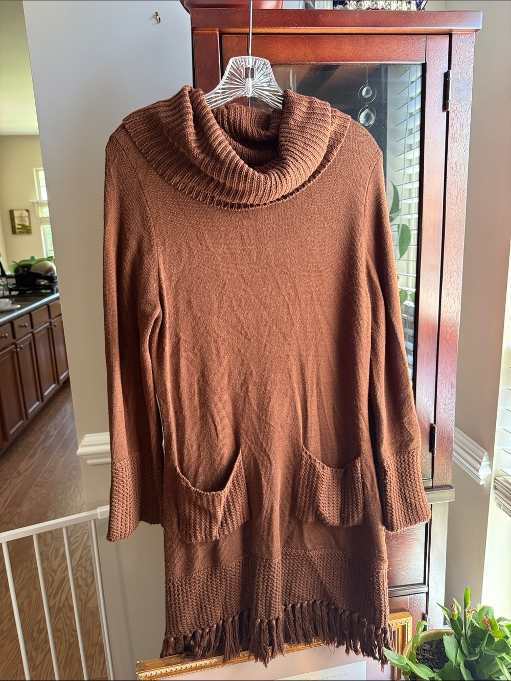 Soft Surroundings Rust Brown Cowl Neck Pocket Sweater
